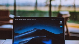 black laptop computer turned on