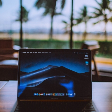 black laptop computer turned on